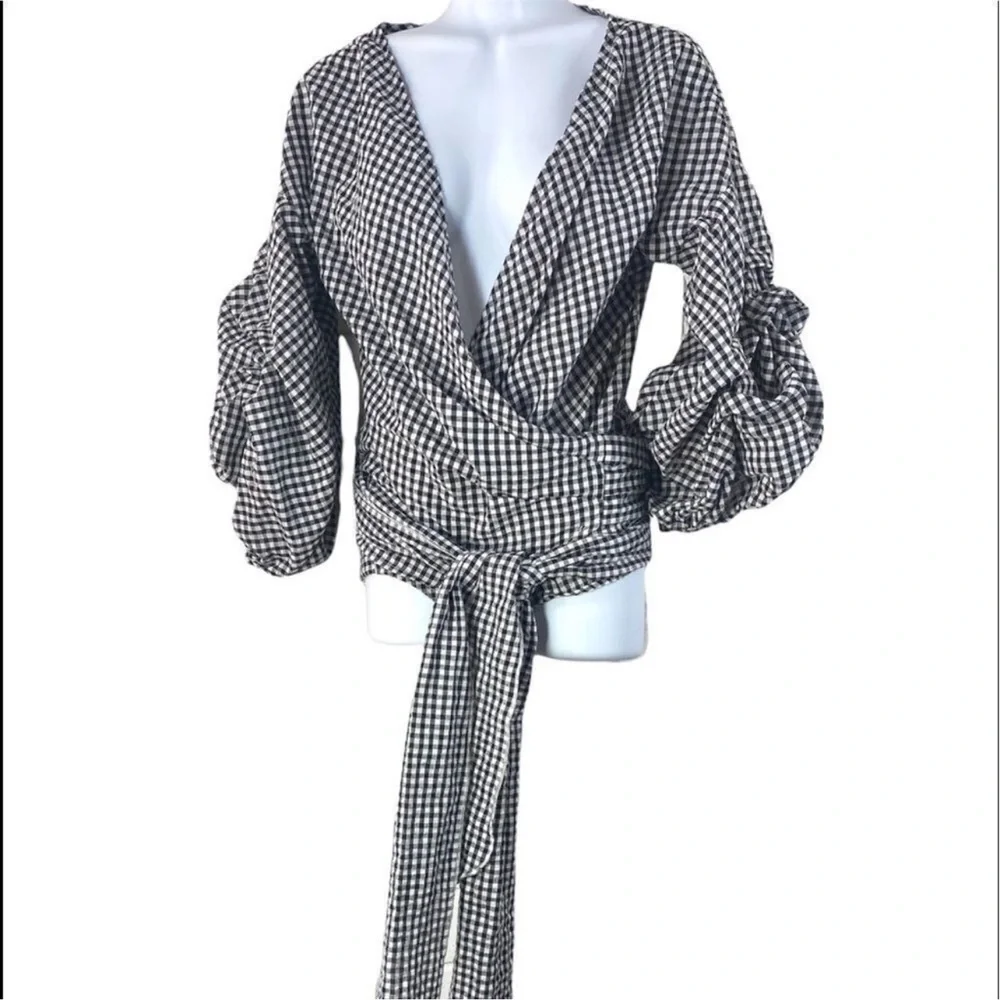 Blue Gingham Wrap Top - Picture 6 of 13